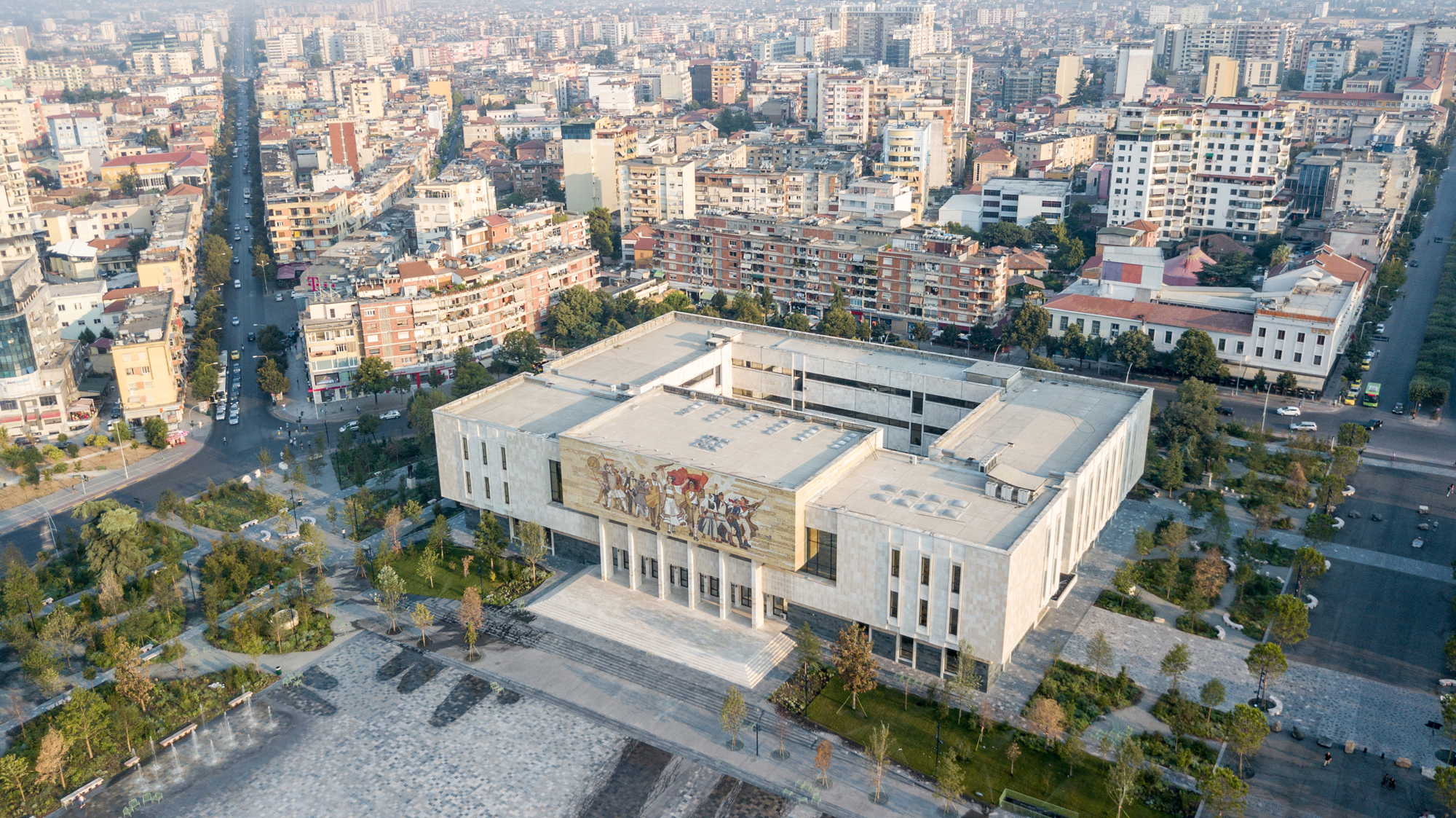 Aerial view of the main square in Tirana, Albania.