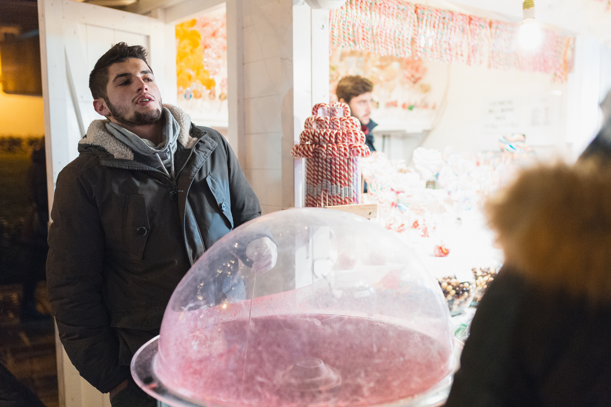 Vendor at the Zagreb Christmas market in Croatia
