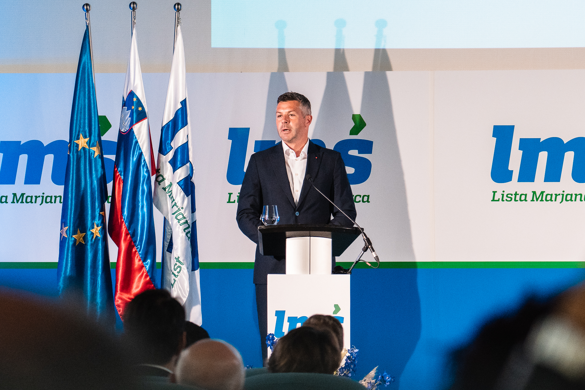 Matjaž Nemec, Vice-President of Social democratic Party of Slovenia, on the stage at the Fifth Congress of Lista Marjana Šarca